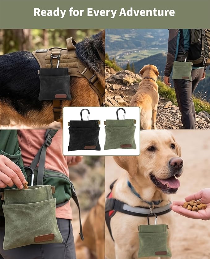 3 Pcs Dog Treat Pouches for Pet Training & Poop Bag Holder for Leash, Hands-Free Portable Auto-Closing Puppy Snack Bag with Carabiner for Travel Or Outdoors