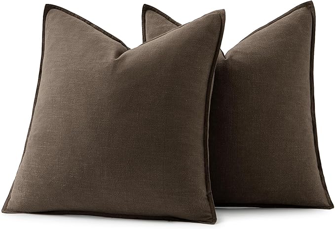 MIULEE Decorative Linen Euro Sham Pillow Covers 24x24 Dark Coffee Chocolate | Boho Farmhouse Fall Autumn Couch Throw Pillows for Bed, Pack of 2 Accent Modern Pillowcases, Sofa Livingroom Home Decor