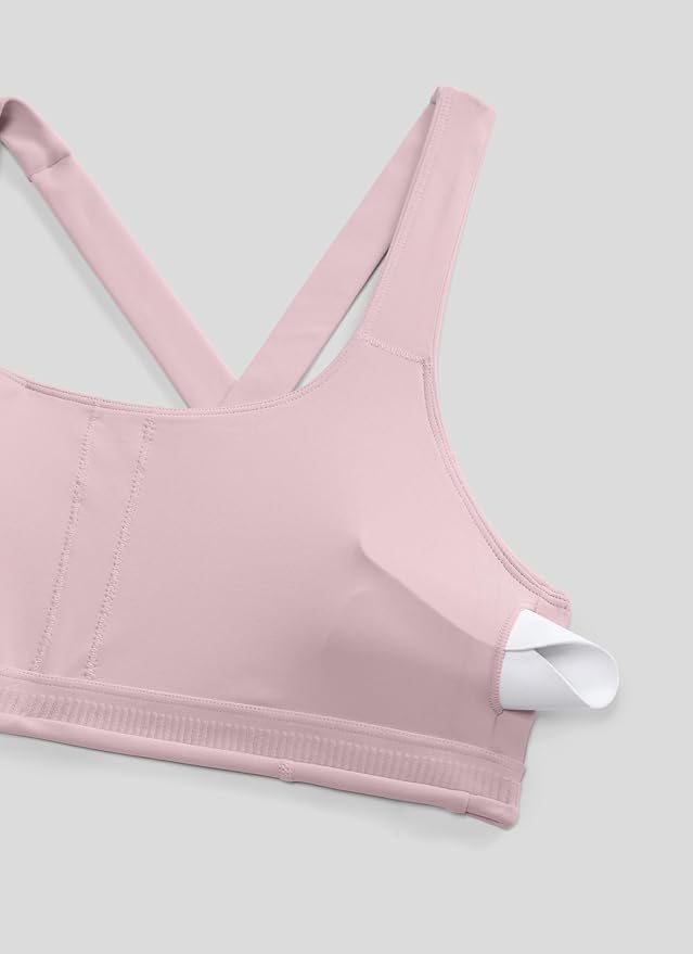 CRZ YOGA SculptAir Wide Straps Cross Back Sports Bras for Women - U Neck Medium Impact Wireless Padded Workout Top