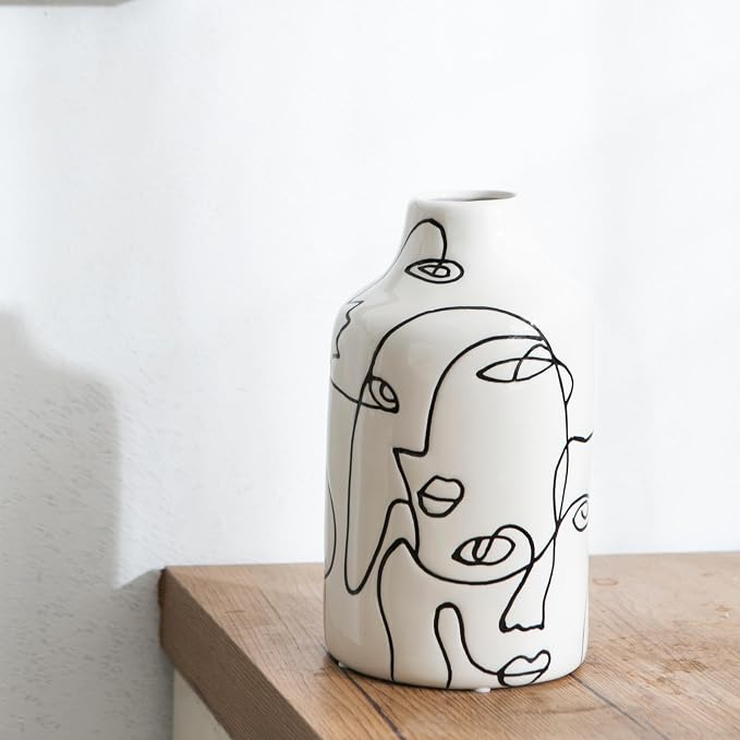 Kimdio Ceramic Vase Set, 2pcs White Abstract Irregular Design Flower Vases, Modern Home Decor Living Room Decor Minimalist Decorative Vase for Pampas Grass