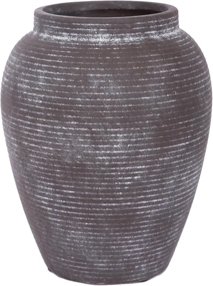 8.1" Brown Ceramic Vase for Flowers and Decor | Rustic ceramic vase in charcoal brown; small flower vase, watertight for fresh or dried stems, shelves, mantels and tables