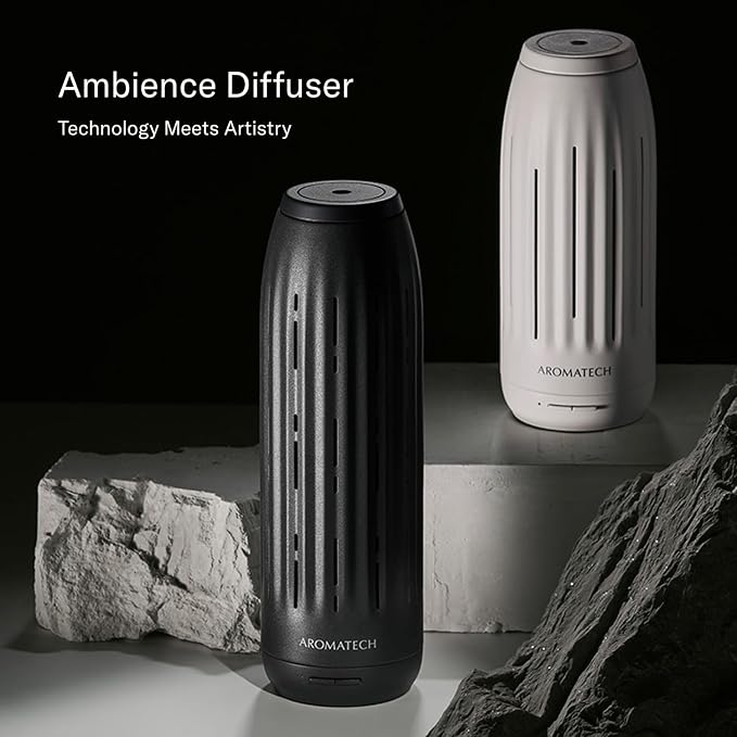 AromaTech Ambience Scent Diffuser for Essential Oil Blends & Fragrances – Waterless Scent Machine w/Bluetooth for Home, Bathroom Boutiques, Hotel, Spa – Charcoal Mini