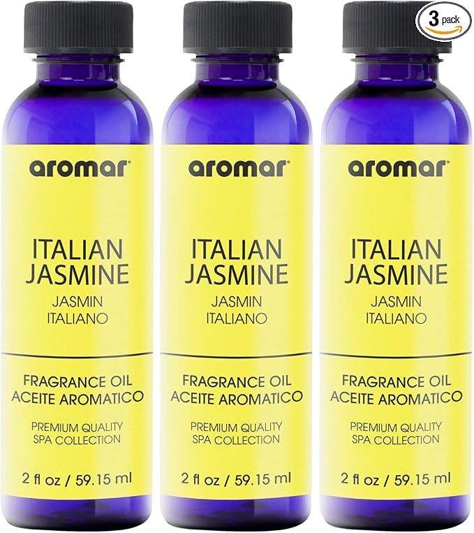 AROMAR Premium Fragrance Oil, Pack of 3 Italian Jasmine 2oz. Bottles. Long Lasting Aromatic Scent, Fresh and Revitalizing Aromatherapy for Living Room, Bedroom, and Kitchen