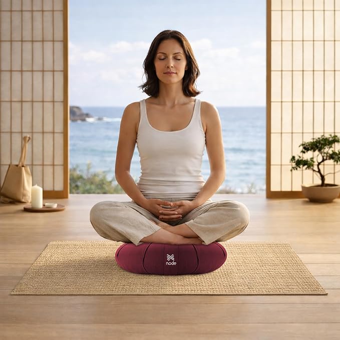 Zafu Meditation Cushion, 15" Round Buckwheat Yoga Pillow with Organic Cotton Cover