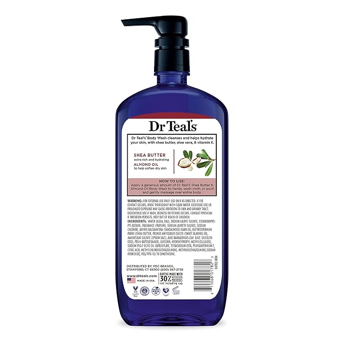 Dr Teal's Body Wash with Pure Epsom Salt, with Shea Butter & Almond Oil, 24 fl oz (Pack of 4)