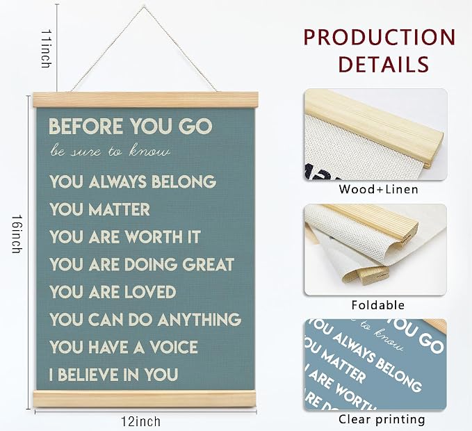 foedor Blue Health Positive Classroom Office Wall Art Decor,12x16 Inch | Affirmations Inspirational Therapist Nurse Wall Art Decor for Kids Teen Girls Room Playroom Wall Decor Wood Posters Framed