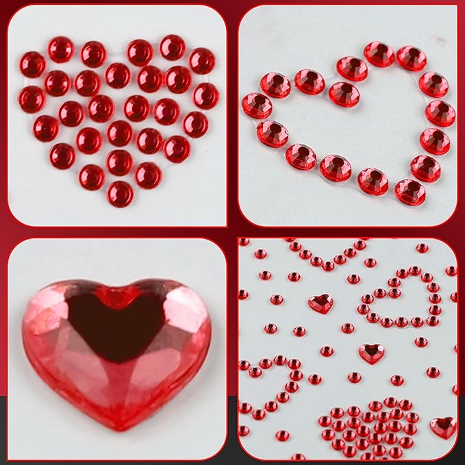 3 Sheers Self Adhesive Face Gems for Makeup Red Heart Rhinestone Sticker Face Jewels Stick on Hair Diamond Decals Rhinestones Makeup Stickers for Valentine's Day Crystal for Eye Body Nails Crafts