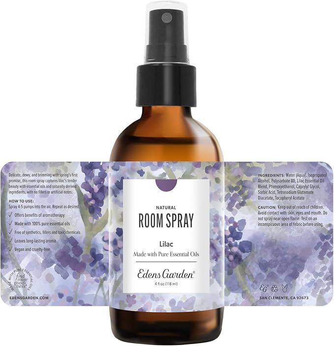 Edens Garden Lilac Aromatherapy Room Spray – Natural Essential Oil Air Freshener for Home, Pillow & Linens, Floral Refreshing & Calming, 4 fl oz (118 ml)