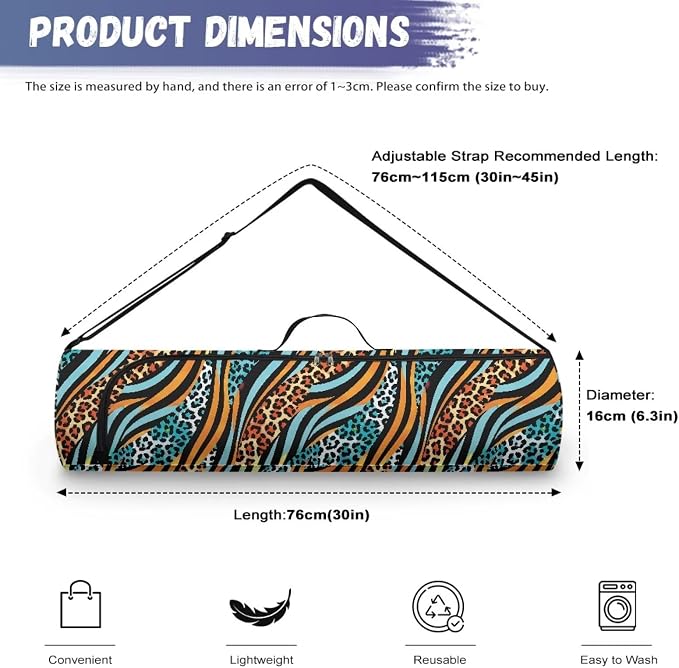 Yoga Mat Bag with Adjustable Shoulder Strap and Handle Zipper, 30in Wide x 6.3in Diameter for Yoga Mat Storage