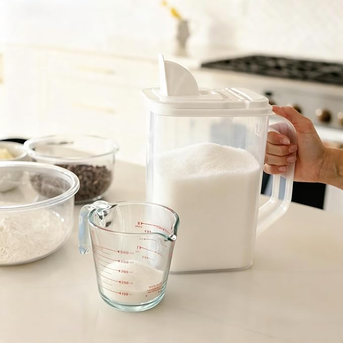 Cereal Containers Storage Set - 2 Pack 4 Quart Plastic Food Storage Containers with Lids, Airtight Flour Sugar Storage Containers & Cereal Dispenser with Pour Spout for Kitchen Pantry Organization