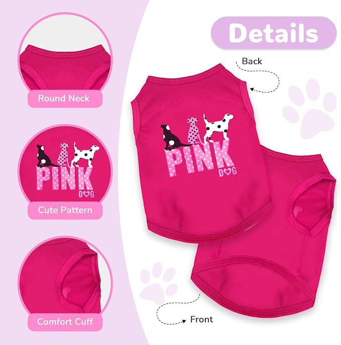 4 Pack Dog Shirt Vest Soft Lightweight Puppy Tshirt Cute Pink Dog Printed Small Pet Clothes Summer Sleeveless Yorkie Chihuahua Teacup Clothes for Small Dogs Cats Girl Boy