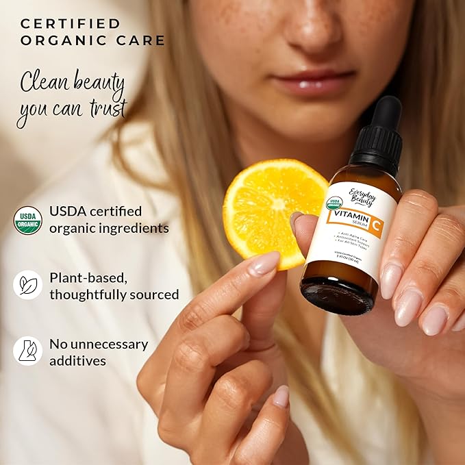 Organic Vitamin C Serum for Face - USDA Certified Facial Serum - Anti Aging For Fine Lines & Wrinkles - Potent Botanical Ingredients & Non GMO - 1 Fl Oz Glass Bottle & Dropper