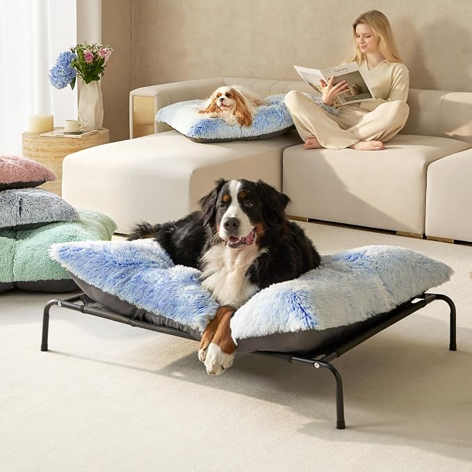 EHEYCIGA Fluffy Dog Crate Bed, Plush XX Large Dog Pillow, Blue | Xlarge Calming Anti Anxiety Plush Faux Fur Mat for Large size dogs, Washable Soft Warm Dog Pad with Non-Slip Bottom