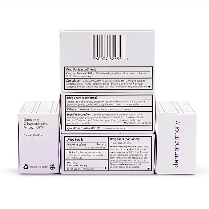 Dermaharmony 10% Sulfur with Tea Tree Oil Acne Bar Soap (4 oz)