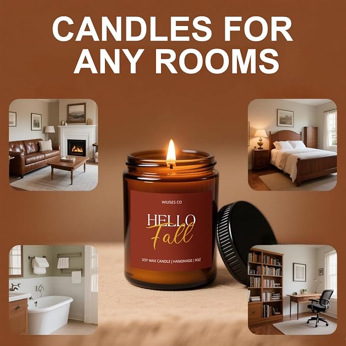 Hello Fall Pumpkin Candle for Home Scented| Organic Soy Non Toxic Candles| Long Clean Burning Aromatheraphy Jar Candel| Women,Men Gift for Autumn,Winter, Halloween,Thanksgiving,Relaxing| 9oz