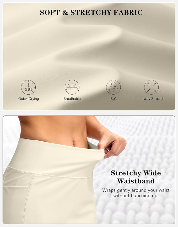 Women's Golf Skirts Skort 4 Side Pockets High Waisted Stretchy Tennis Skirt | Silky Soft, Lightweight, Breathable, Built-in Mesh Shorts, High Waisted, Elastic waistband, Moisture-Wicking, Athletic