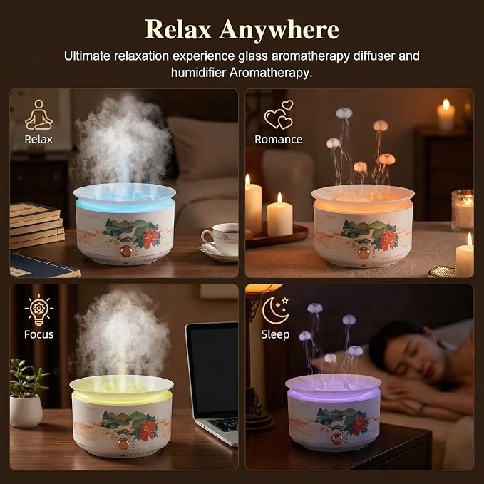 Essential Oil Diffuser 360ML,Jellyfish Diffuser Cool Mist Ultrasonic Aroma Aromatherapy Diffuser with Remote Control 7 Light 2 Mist Mode for Home Bedroom Office Hotel (White)