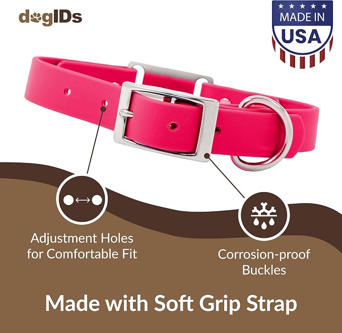 dogIDs Personalized Dog Collar – ScruffTag Custom Waterproof Biothane Dog Collar with Laser-Engraved Name, Durable & Odor-Resistant – USA Made | Magenta, 5/8 in x 12 in (Fits Neck Sizes 11-13 in)