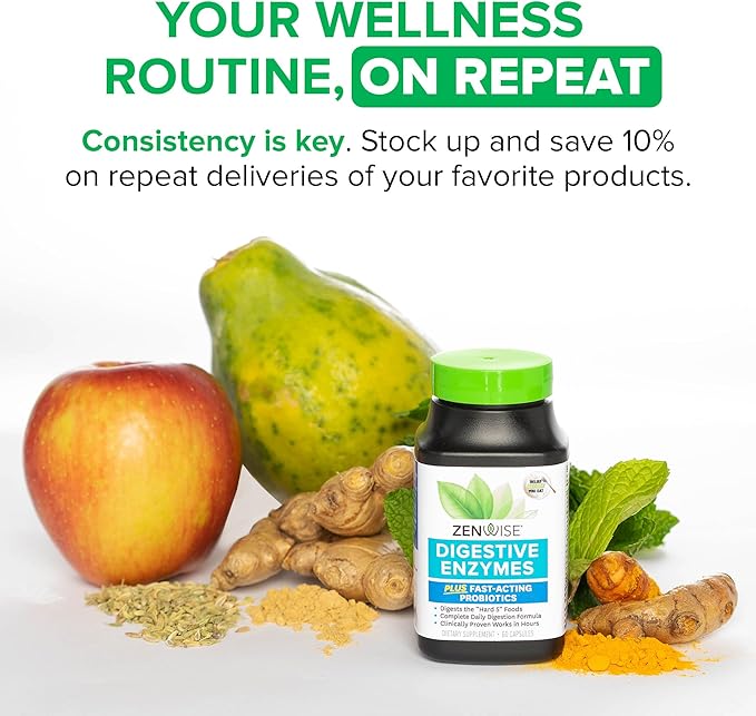 Zenwise Health Digestive Enzymes for Gut Health & Bloating Relief - Multi Enzymes Digestion Supplement with Probiotics, Bromelain & Papaya for Digestive Health Support - Men & Women - 45 Count