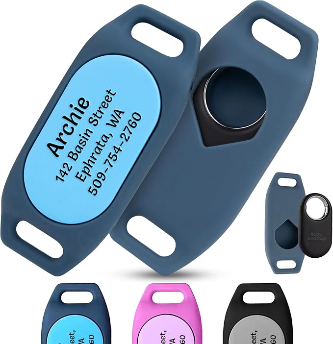 GoTags Designed for Samsung SmartTag2 Personalized Dog Collar Holder, ID Case for Pet Collar, Up to 4 Lines of Custom Text, Slide On Tag for GPS Dog Tracker, Compatible with Android (SmartTag2, Small)