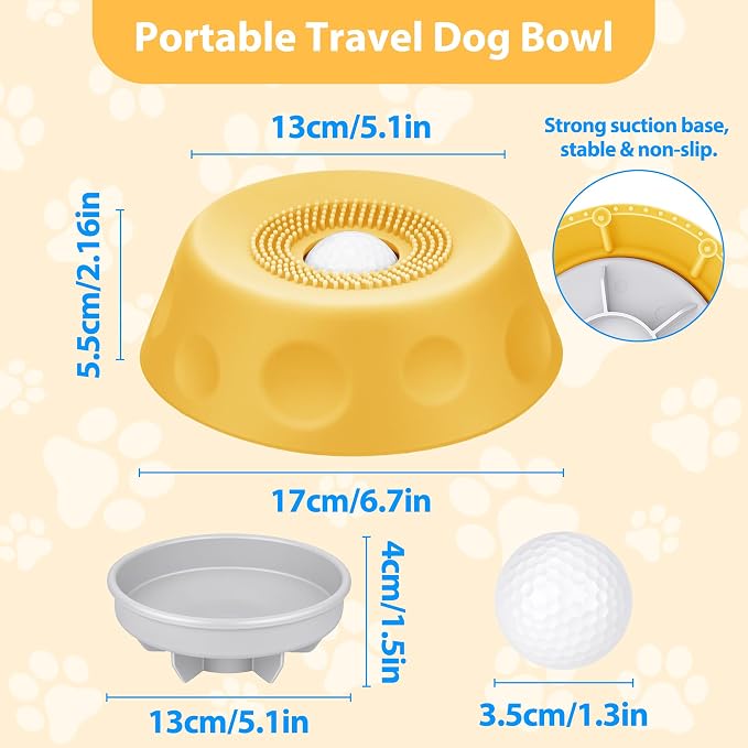 Dog Lick Bowl with Rolling Ball, Slow Feeder Dog Bowls for Liquid Treats & Bone Broth, Interactive Lick and Roll Bowl for Dogs, Spill-Proof Dog Licking Toy for Anxiety Relief & Digestion