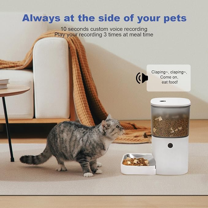 2.4G Automatic Cat Feeder, 4L WiFi Food Dispenser with 10s Voice Recorder, Pet Feeder up to 10 Meals per Day, Timed Cat Feeder with Dry Food Sealed Ring
