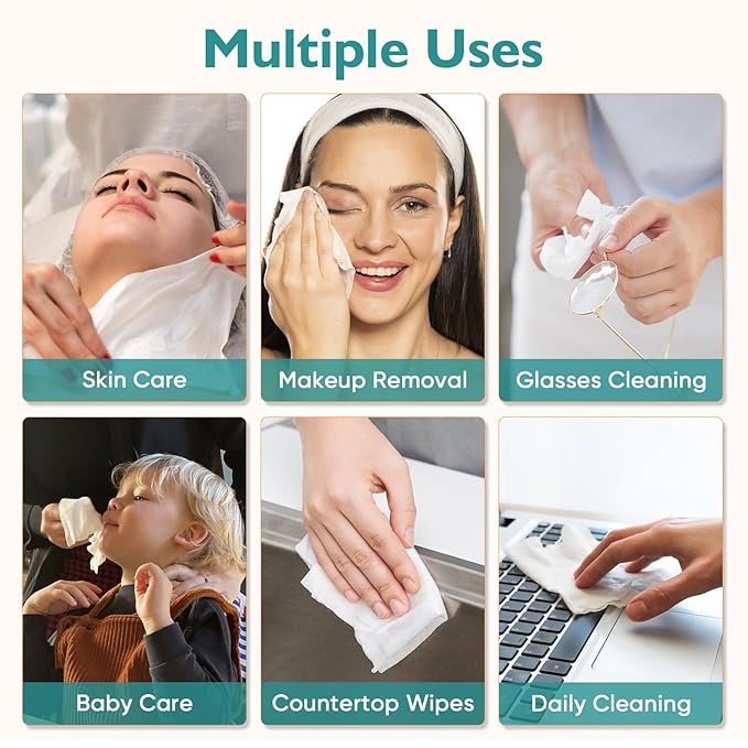 Face Towels, 400 Count Disposable Face Towelette for Washing Face, Skincare, Ultra Soft Facial Towel for Sensitive Skin, Lint-free Makeup Remover Dry Wipes - 8 Box
