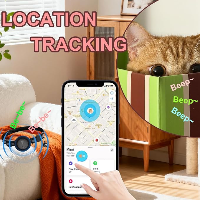 Pet GPS Tracker Collar for Cats,Mini GPS Dog Tracker,No Monthly Fee Location,Smart Pet Activity Tracker,Works with Apple iOS Find My,IP67 Waterproof Finder Tag Global Tracking*