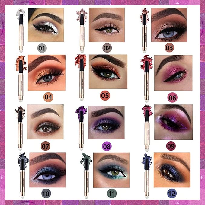 2 in 1 eyeshadow stick and Sponge Makeup Brush, Smooth Cream Shimmer Shadow Pencil Long Lasting Waterproof Eye Shadow Highlighter Stick Makeup, Hypoallergenic Multi-Dimensional eyes Look