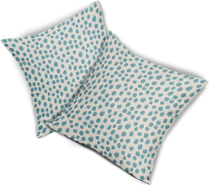 Aqua Cream Pillow Covers 24x24 Set of 2 Boho Design Polka Dot Throw Pillows Modern Brush Strokes Print Decorative Outdoor Pillowcase Square Cushion Cover Linen Pillow Case for Home Sofa Couch Bed