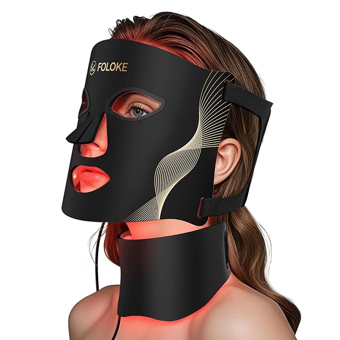 LED Light Therapy Mask Skin Care Mask & Neck, LED Red 630±5nm & NIR 830nm Wavelength for Home Use(Advanced Black)