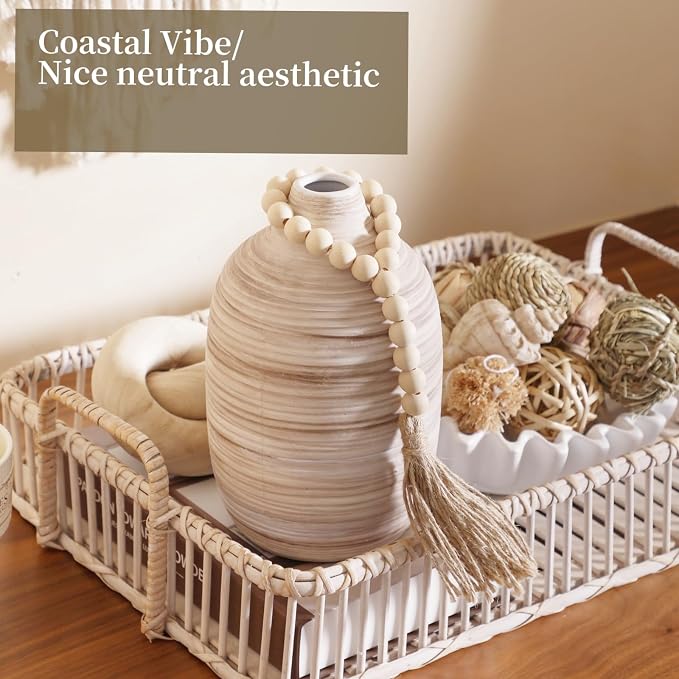 ALMA 9" Boho Flower Vase, Ceramic Pampas Grass Vases for Modern Farmhouse | White & Cream, Rustic Style, Decorative Vase for Home Decor Lovers, Tabletops, Mantel, Shelves and Modern Coastal Spaces