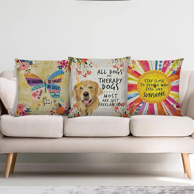 Littlefa Inspiring Gifts Cute Colour Golden Dog Throw Pillow Cover Golden Dog Cushion Cover Decorative Pillowcase Living Room Bedroom Decor for Girls Friends Daughter Niece Women - All Dogs