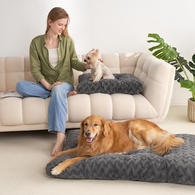 EHEYCIGA Washable Large Dog Bed for Crate, 36x27 Inch Pet Bed, Charcoal | Soft Dog Crate Bed, Plush and Comfy Kennel Pad, Deluxe Sleeping Mattress for Dogs Up to 55 lbs