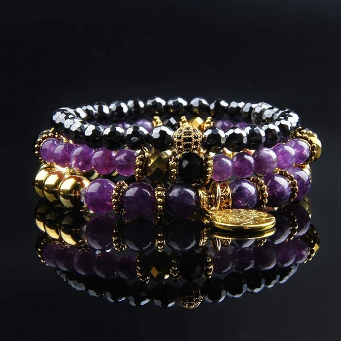 Jardme Healing Crystal Bracelets for Women, 8mm Beaded Natural Stone Stretch Chakra Bracelets Tree of Life Bracelet Jewelry Gifts for Women