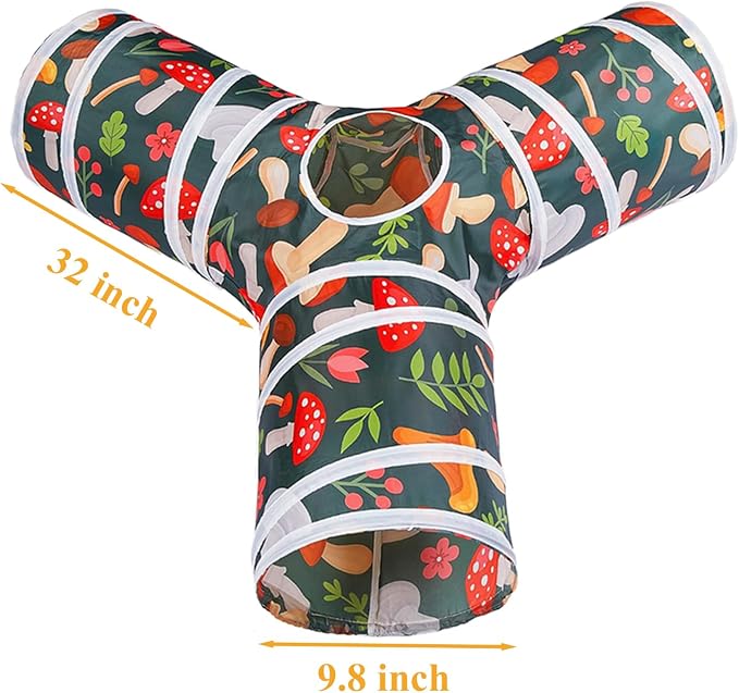 HERCOCCI Rabbit Toys, Bunny Tunnel & Tube, Collapsible 3 Way Rabbit Hideout Tunnel with Chew Toy for Bunny Guinea Pig Ferret Kitten