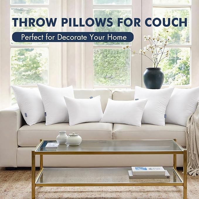 MIULEE 18x18 Throw Pillows Inserts 4 Pack, Decorative Pillows for Couch Bed | 100% Virgin Filling, Full and Fluffy, Lumbar, Back and Neck Support
