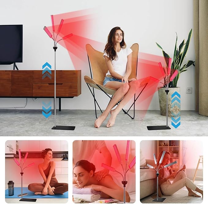3 in 1 Red Light Therapy ,Deep 660nm,850nm and 940nm Near Infrared Led Red Light with 30-64" Adjustable Height Therapy Lamp for Body, Face,Muscle,Skin,Red Infrared Light with 4 Head (Black)
