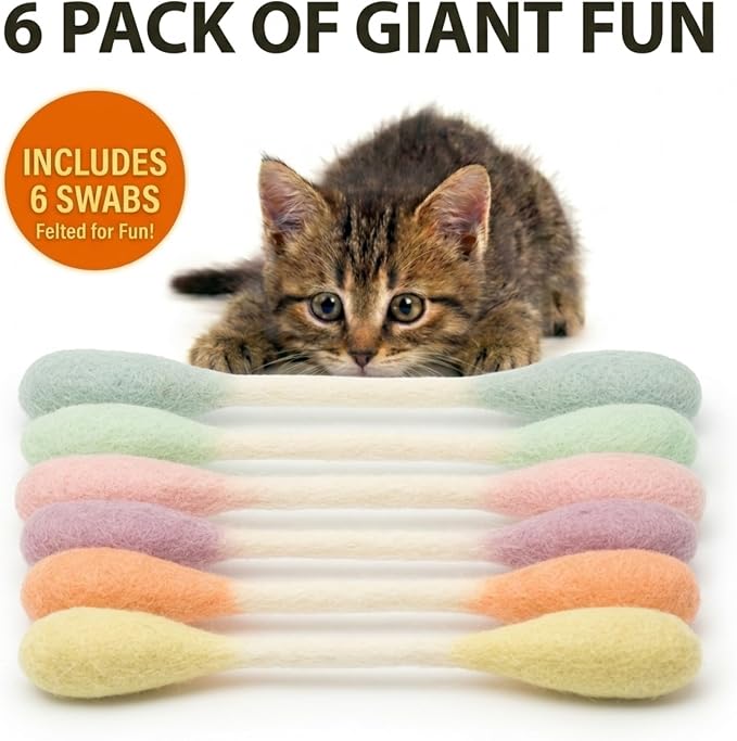 Glaciart One Swabs Cat Toys with Catnip - 6 Pk | Durable for Chew, Cute Cat Toys Interactive Kitty for Boredom, Exercise, & Play | Filled w/Organic Catnip for Anxiety & as Digestive Aid | Gift Idea