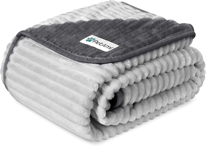 PetAmi Waterproof Dog Blanket, Leakproof Pet Blanket for Small Medium Large Cats, Soft Plush Reversible Sofa Couch Cover Protector, Washable Puppy Throw for Bed Crate, 29x40 in, Grey Light Gray