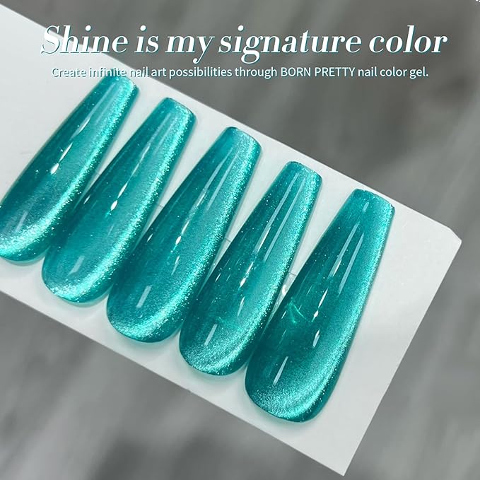 BORN PRETTY Cat Magnetic Eye Gel Nail Polish, Blue Melbourne Glitter Cat Magnetic Gel Nail Polish, Holographic Magnetic Nail Polish for Nail Art Manicure Salon DIY at Home 15ML
