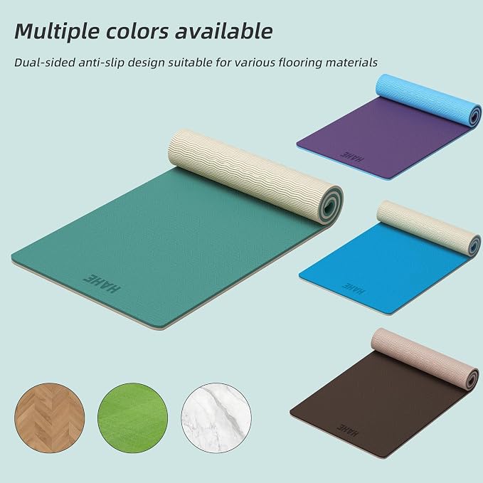 HAHE Wide Yoga Mat 72"x32"x0.4" Thick Pilates Mat with Carrying Strap