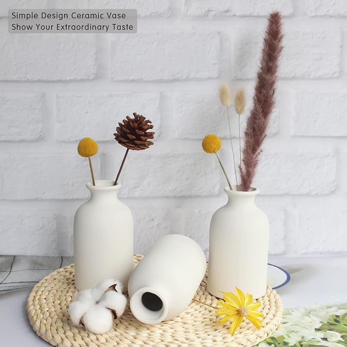YANLING 6 Pack White Vase Small Ceramic Vases for Decor, Bud Vases | for Centerpieces White Vases for Flowers Boho Home Decor, Pampas Grass Dried Flowers Vases