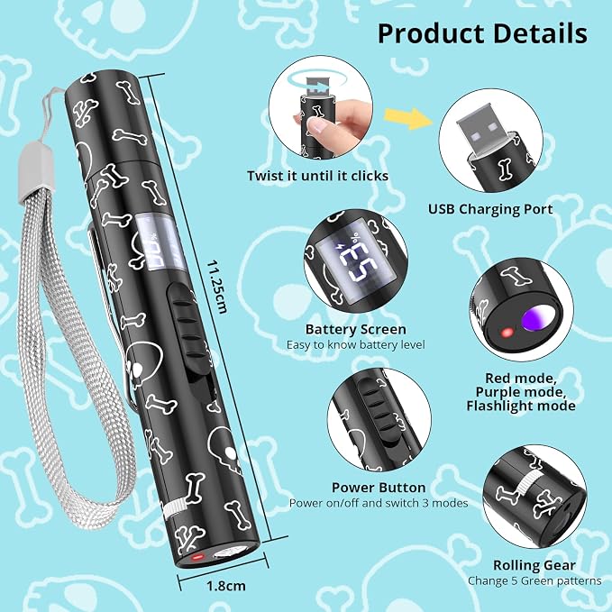 Waputne Cat Toy, Battery Level Display,Rechargeable, 7 Adjustable Patterns | Interactive Chase Toy; Training & Exercise Fun; Battery Level Display Screen; Kitten Toy for Indoor Cats & Dogs
