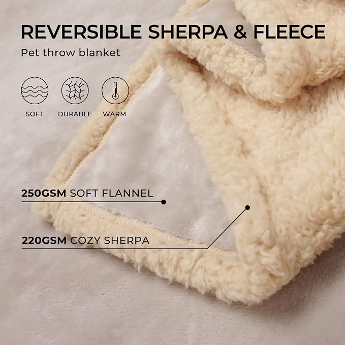 Luciphia Waterproof Blanket for Large Dog, Reversible Sherpa Bed Cover | waterproof pet blanket sherpa fleece reversible couch cover bed protector car from spills scratches, Grey Beige 90" x 82"