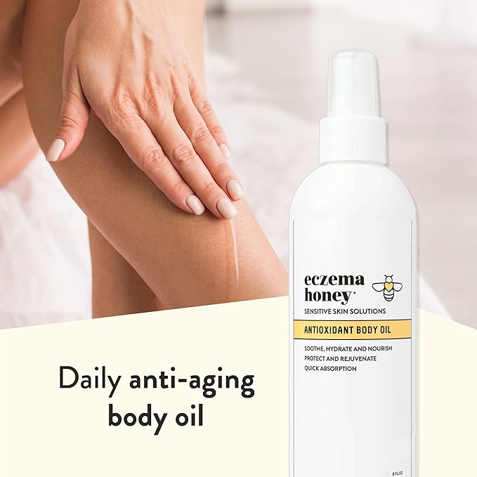 ECZEMA HONEY Antioxidant Body Oil - After Shower All Over Body Oil Spray for Skin - Eczema-Prone & Sensitive Moisturizing Skin Oil - Unscented Body Oils for Women, Men & Kids (8 Fl Oz)