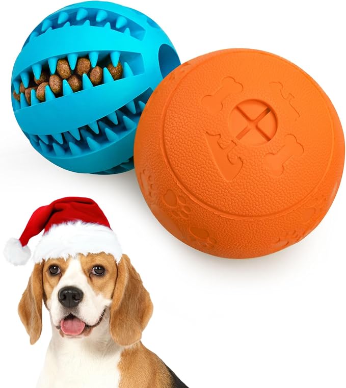 HIPPIH Dog Puzzle Toy 2 Pack, Interactive Dog Toys for Treat Dispensing | Durable Puppy Enrichment Toys, Dog Treat Ball for Teething, Slow Feeder, IQ Training, Blue-2.75'', Orange-3.14''