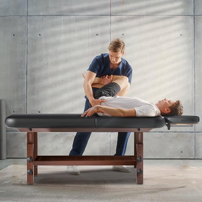 Massage Table 31IN Wide with Hight Adjustable Legs and Backrest for Treatment, Black PU Leather Professional Spa Bed Load1500 LBS, Spa Table with Storage for Footmassage Facial CareSpa Tattoo