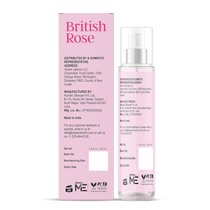 Botanic Hearth British Rose Hair Perfume & Body Mist, Long-Lasting Hair Deodorizer, Body Scent for Women & Men, Alcohol-Free Clean Fragrance Hair Spray For Everyday Wear, All Day Freshness, 3.4 Fl Oz