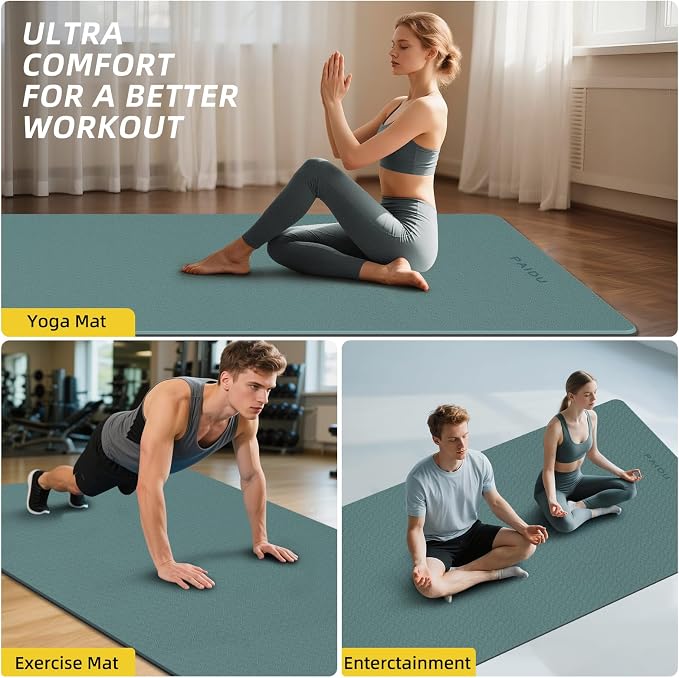 PAIDU Extra Long Wide Yoga Mat 76"x33"x2/5 Inch - Non Slip Thick Exercise Mat for Home Gym, Yoga, Pilates & Workouts